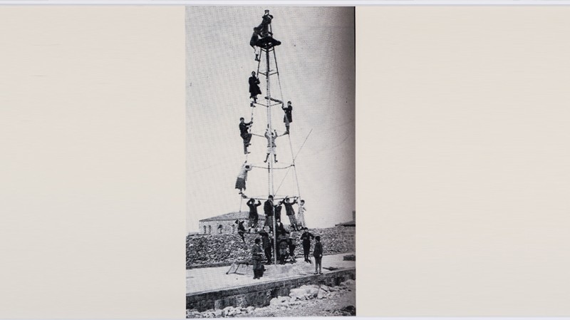 The Friends School Students while Climbing a Radio Mast, anonymous, 1941-1950, courtesy The Palestinian Museum Digital Archive